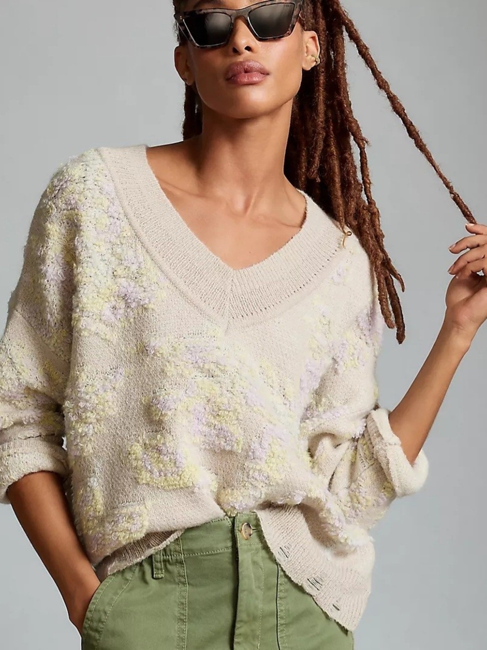 By Anthropologie Textured V-Neck Sweater Size S